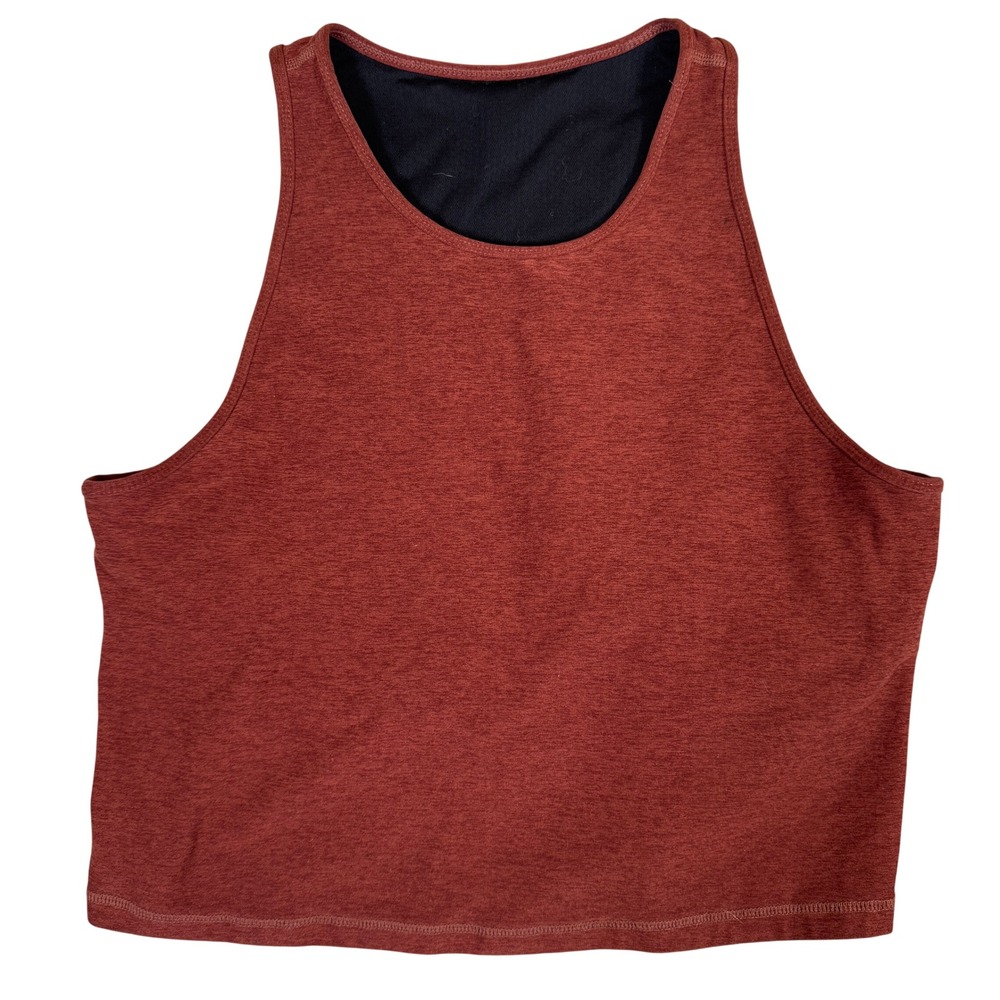 Vuori Womens High Neck Crop Tank Top Heathered Red Built-in Shelf Bra Yoga M